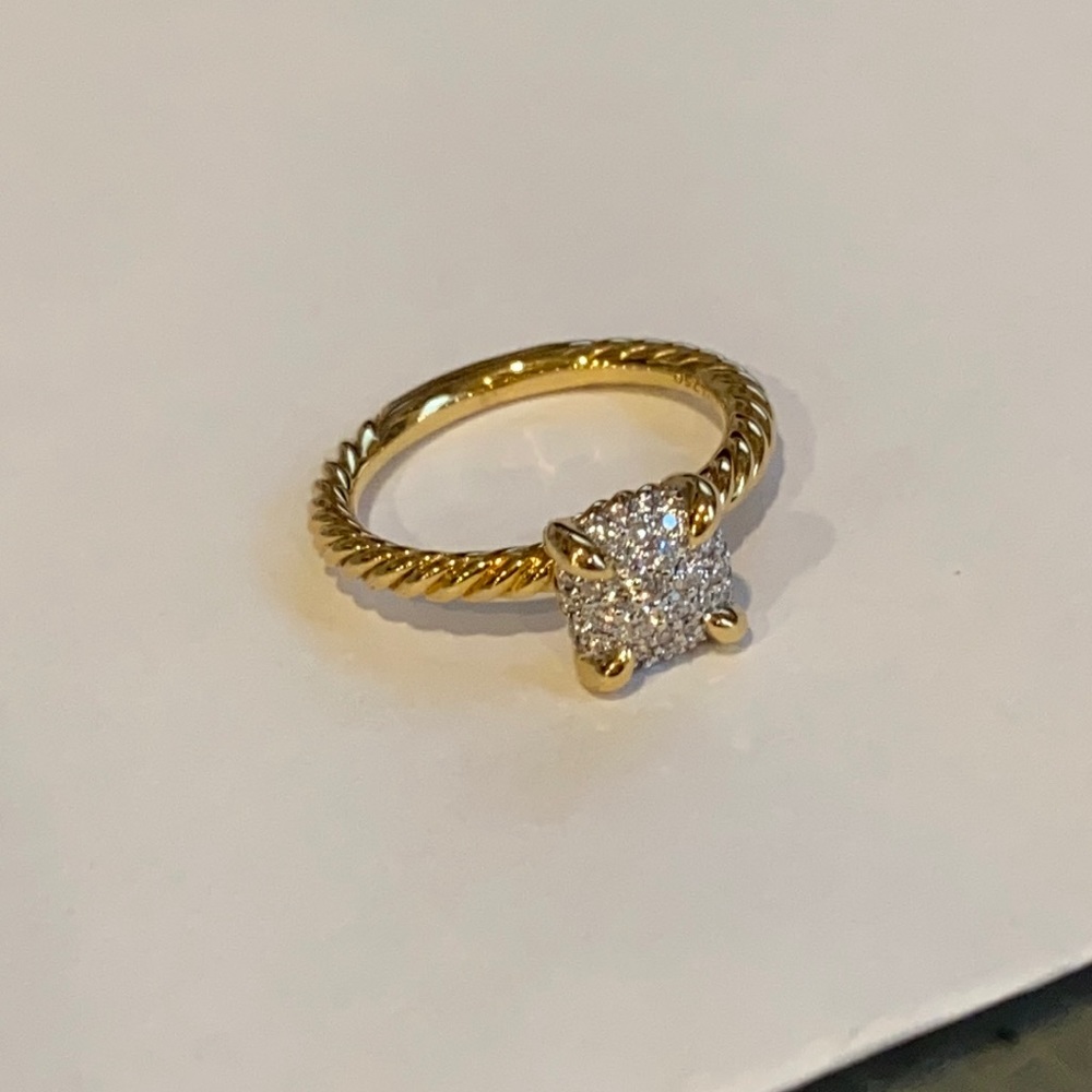 David Yurman Chatelaine Ring 18k YG Diamond Pave